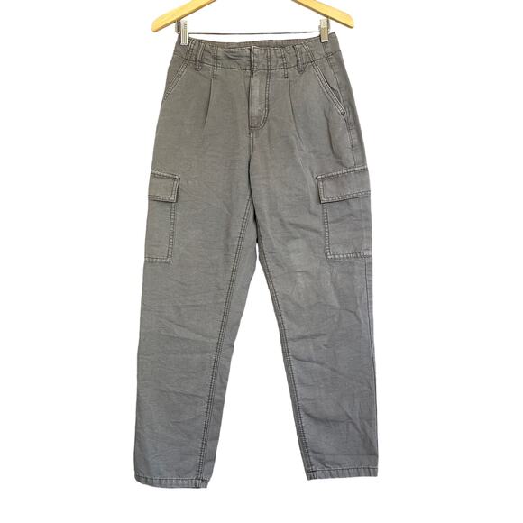 Dynamite Cargo Pants Womens 2 Gray Cotton Canvas Zip Fly Taper High Rise Pleated - Picture 1 of 9